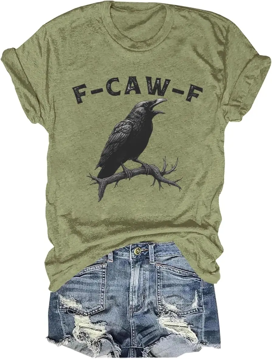 F-Caw-F Crow Shirt V Neck Fcawf Tshirt Black Bird Shirt Funny Fcawf Crow Graphic T-Shirt