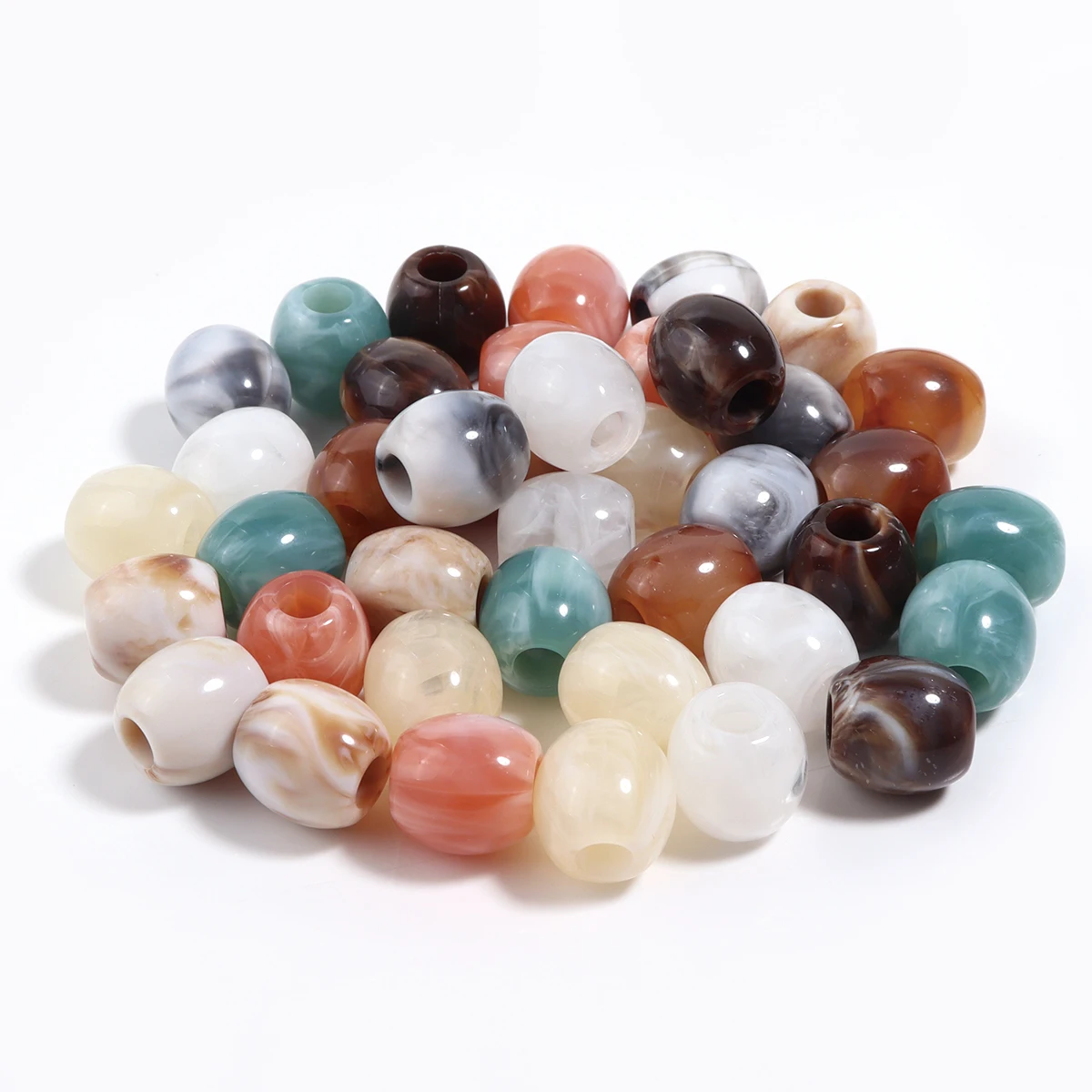 40 Stück zweifarbige, tonnenförmige Acrylperlen, imitierte Jadesteine, lose Perlen mit großem Loch für die Schmuckherstellung, DIY-Armband, Halskette – Detail 7