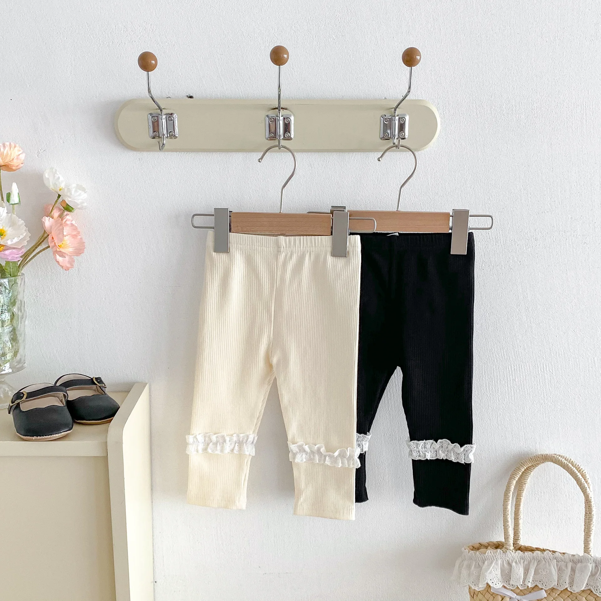 Infant Casual Pants Solid Versatile Toddler Soft Trousers Baby Clothes 2025 Autumn New Baby Girl Cute Lace Leggings Cotton