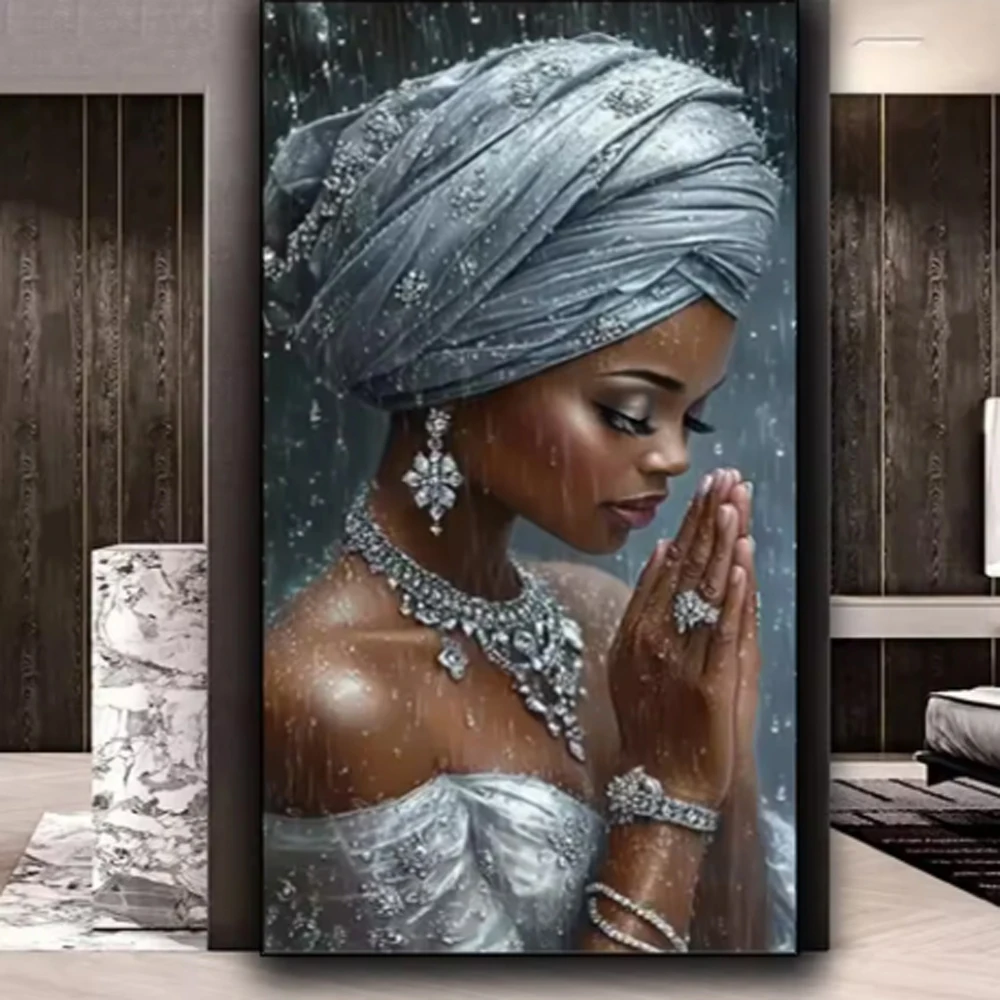 

Diamond Art Kits For Adult, Elegant Female Portrait Praying Diamond Painting Kits For Beginners, 5D DIY Full Drill Diamond Gem