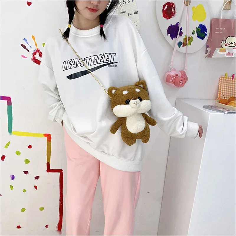 Boneca dos desenhos animados Bolsa Crossbody para mulheres, urso de óculos Kawaii, todo o jogo, mini-sacos macios, sacos de pelúcia fofos, presente menina