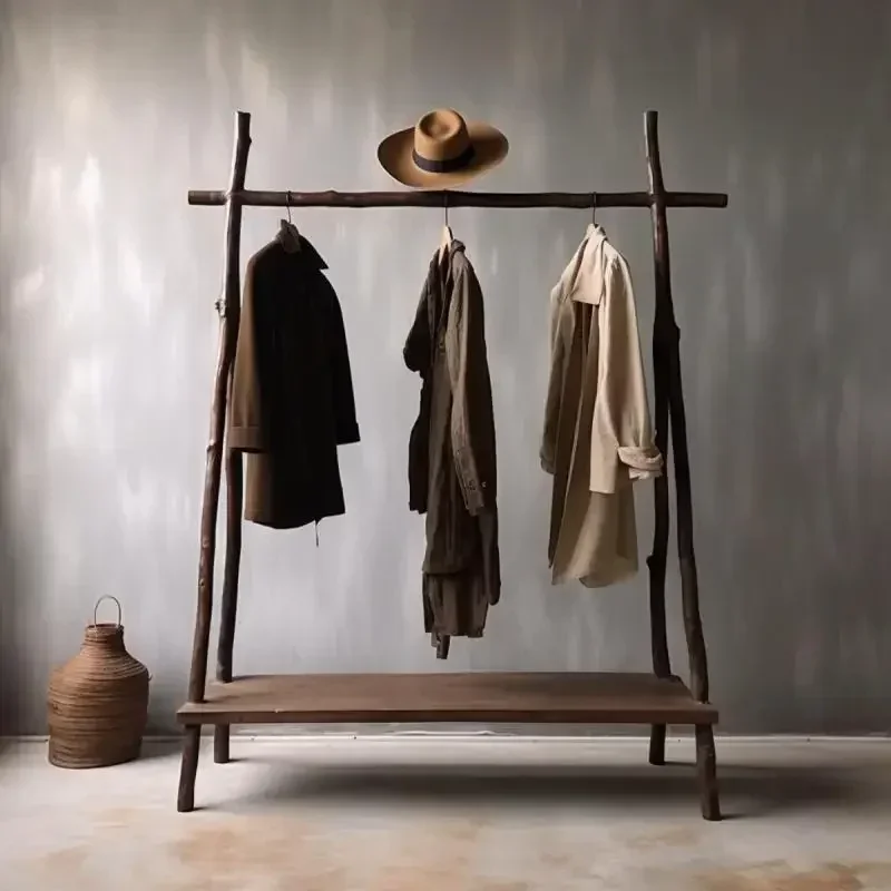 TAOWabi Sansan Wind Solid Floor Coat Rack Homestay Hotel Clothing Store Display Decorative Zen Tea Room Bogu