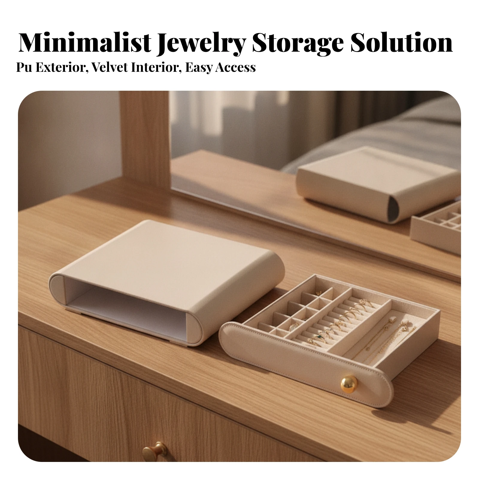 French-Style Two-Layer Jewelry Storage Box Compact Jewelry Box with Pull-out Drawer Rounded Edges Long-Lasting