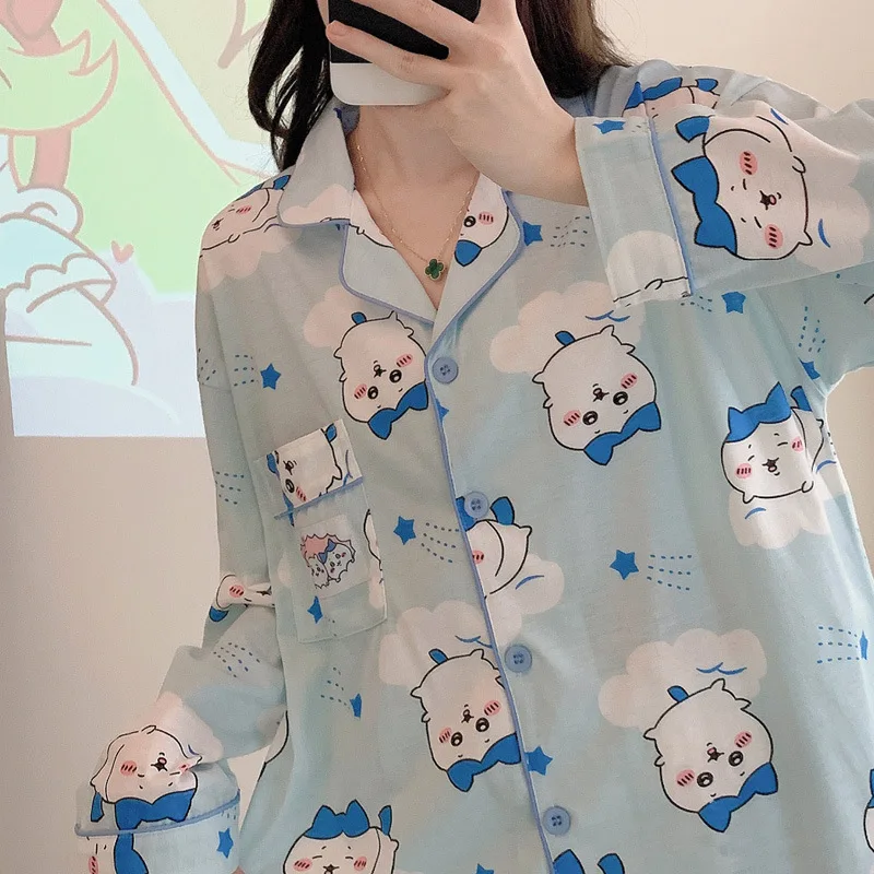 

Chiikawa Usagi Women Sleepwear Set Spring Autumn Style Hachiware Japanese Y2K Long Sleeved Pants Sweet Pajamas Leisure Homewear