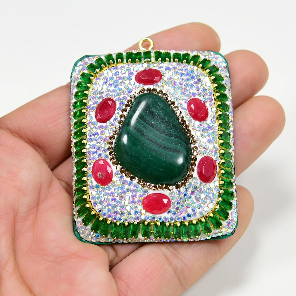 APDGG 2 Pcs Natural Malachite Red Jade Green Crystal Pendant Charm Jewelry Necklace Making DIY