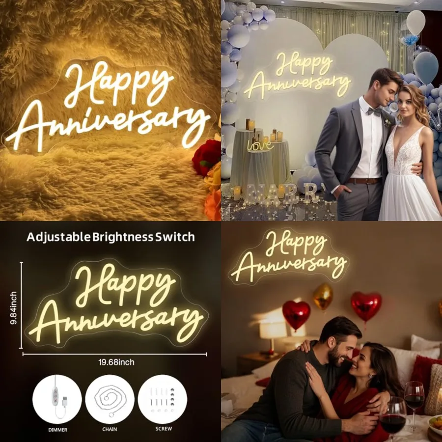 

Happy Anniversary Neon Sign for Wall Decor Wedding Birthday Party Bedroom Bar Shop, Led Signs, Decoration Neon Lights for Bar P
