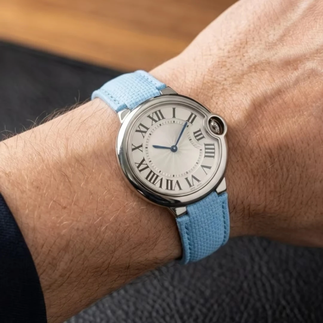 Ремешок для часов Cartier Blue Balloon 33 мм, из ткани Sailcloth и каучука FKM, 16 мм, мягкий, из натуральной кожи.