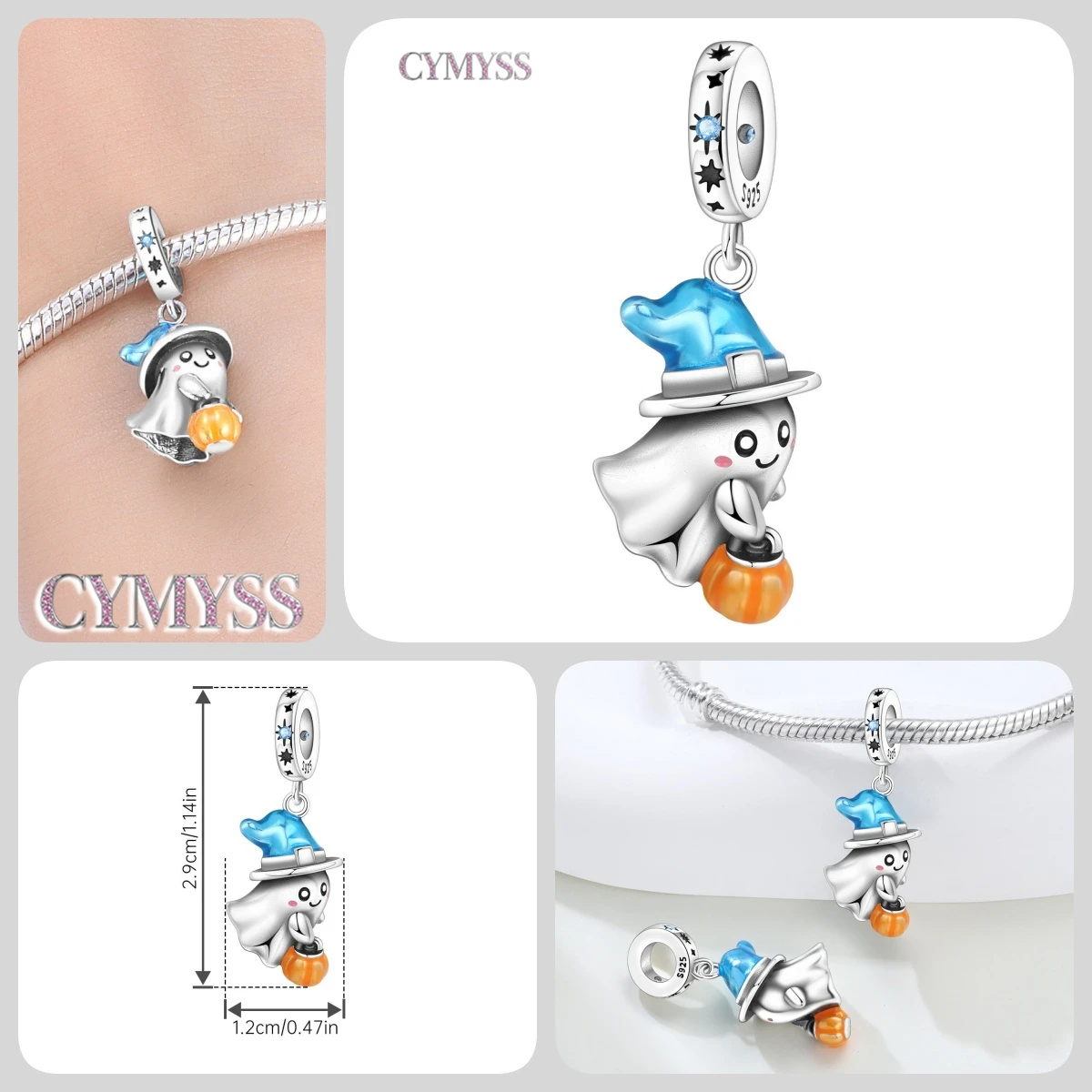 925 Sterling Silber Niedlicher Kuckucksuhr-Charm Kürbis-Perlen DIY Halloween Anhänger Schmuck Geschenke für Frauen & Mädchen Halloween-Party – Detail 2