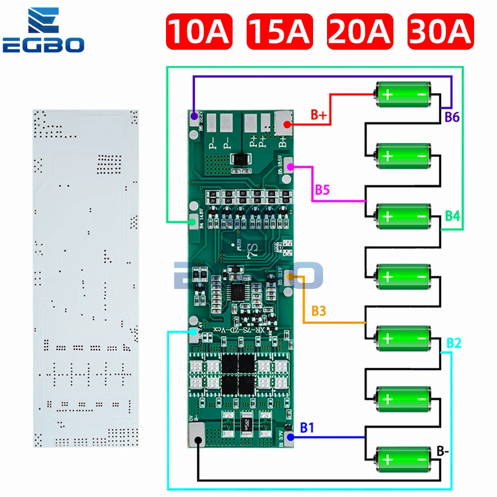 7S Li-ion PCB 24V 10A 15A 20A 30A BMS With Balance Used For 18650 Li-ion Battery Pack For 25.9V 24V E-bike Scooter