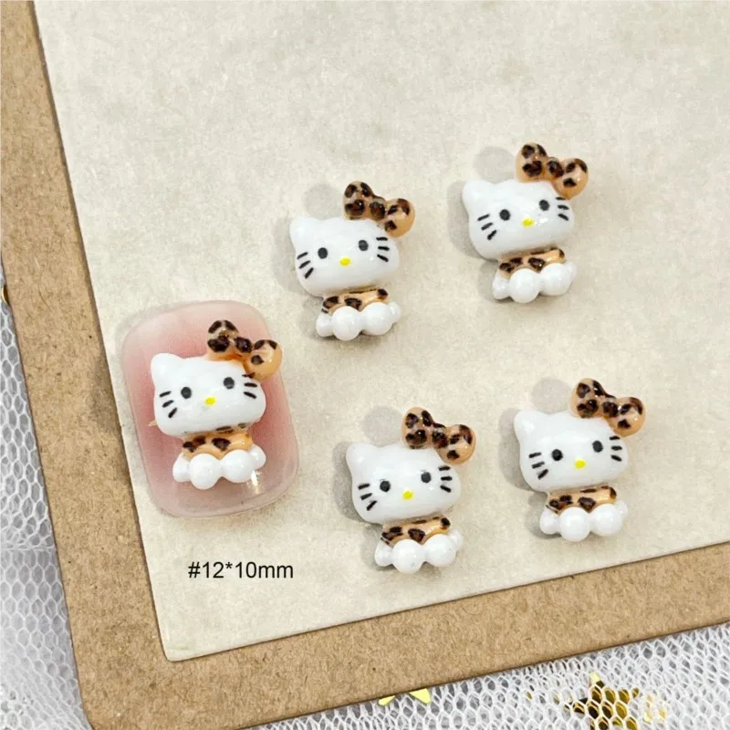 20 Pcs Leopard Print Hello Kitty Nail Accessories Sanrio Kitty Bowkot Heart Cute Cartoon Nail Art Charms Y2k Manicure Diy Crafts