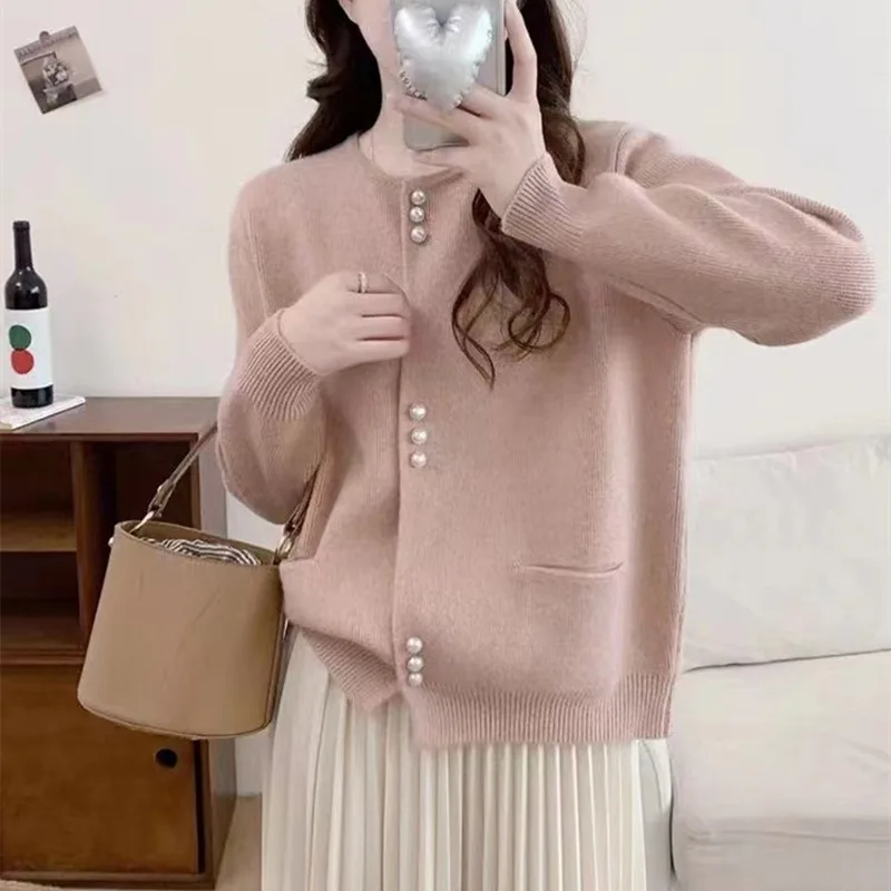 Retro Dagelijks Effen O-hals Knop Vest Vrouwen Gebreide Casual Trui Vest Lange Mouwen Gebreid Vest Herfst Winter Top