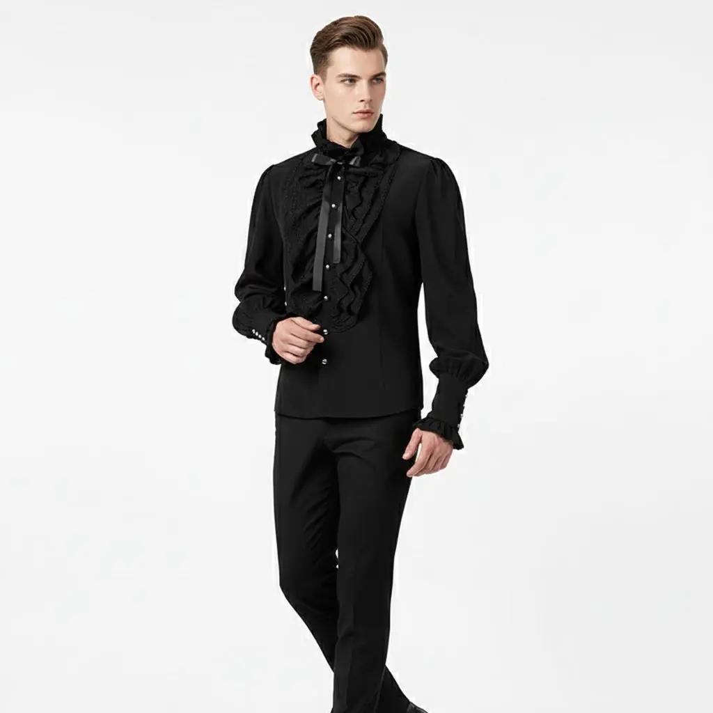 

Мужская средневековая викторианская блузка с рюшами в готическом стиле в стиле стимпанк, модный многослойный топ для косплея, тематическая вечеринка