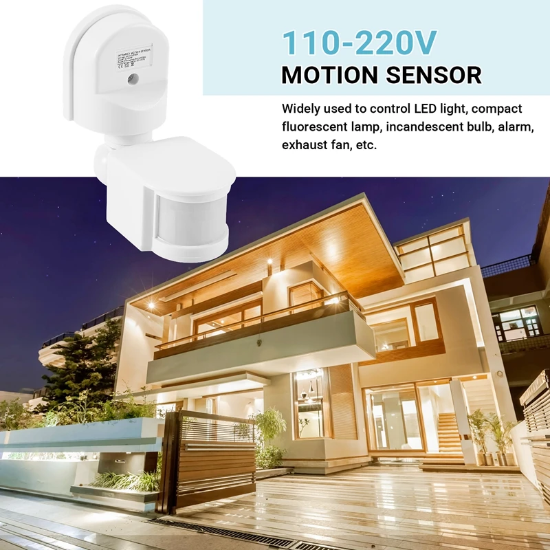 Sensor de movimiento infrarrojo AC110V-240V, interruptor de Sensor ajustable para sensores de movimiento corporal PIR para múltiples escenarios (blanco)