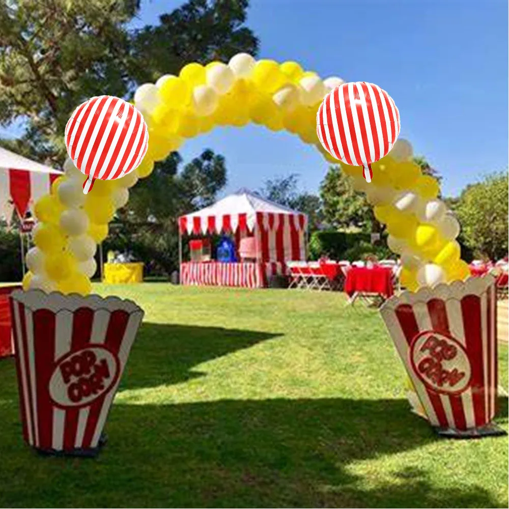 10Pcs 18 Inch Red and White Striped Balloons Carnival Balloons for Carnival Decorations 4D Striped Circus Balloons