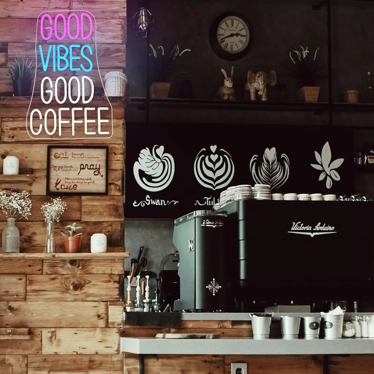 

Good Vibes Good Coffee Neon Sign Vibrant LED Wall Decor for Cafe, Coffee Shop, Home Kitchen or Office, USB-Powered Adjustable Br