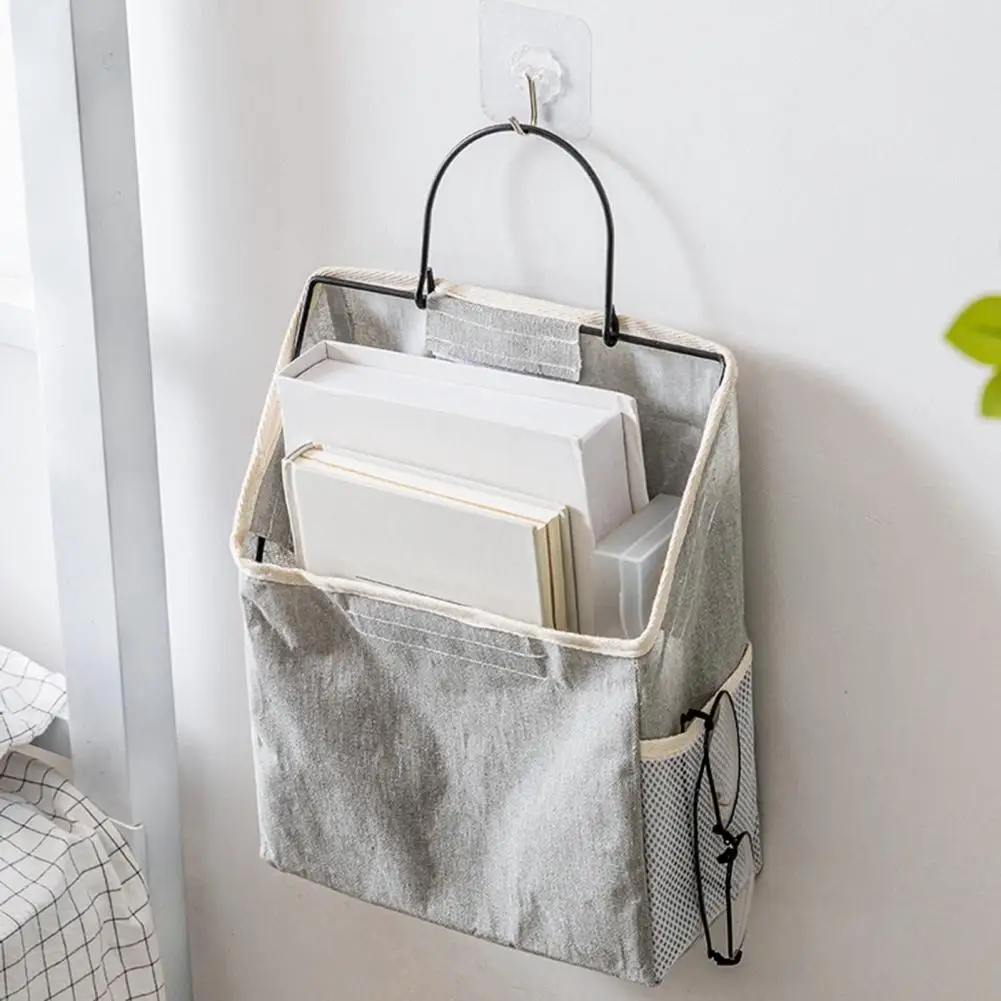 Multi-use Hanging Organizer Storage Bag Side Mesh Pocket Wall Closet Hanging Storage Basket with Iron Frame Wall Hanging Bag