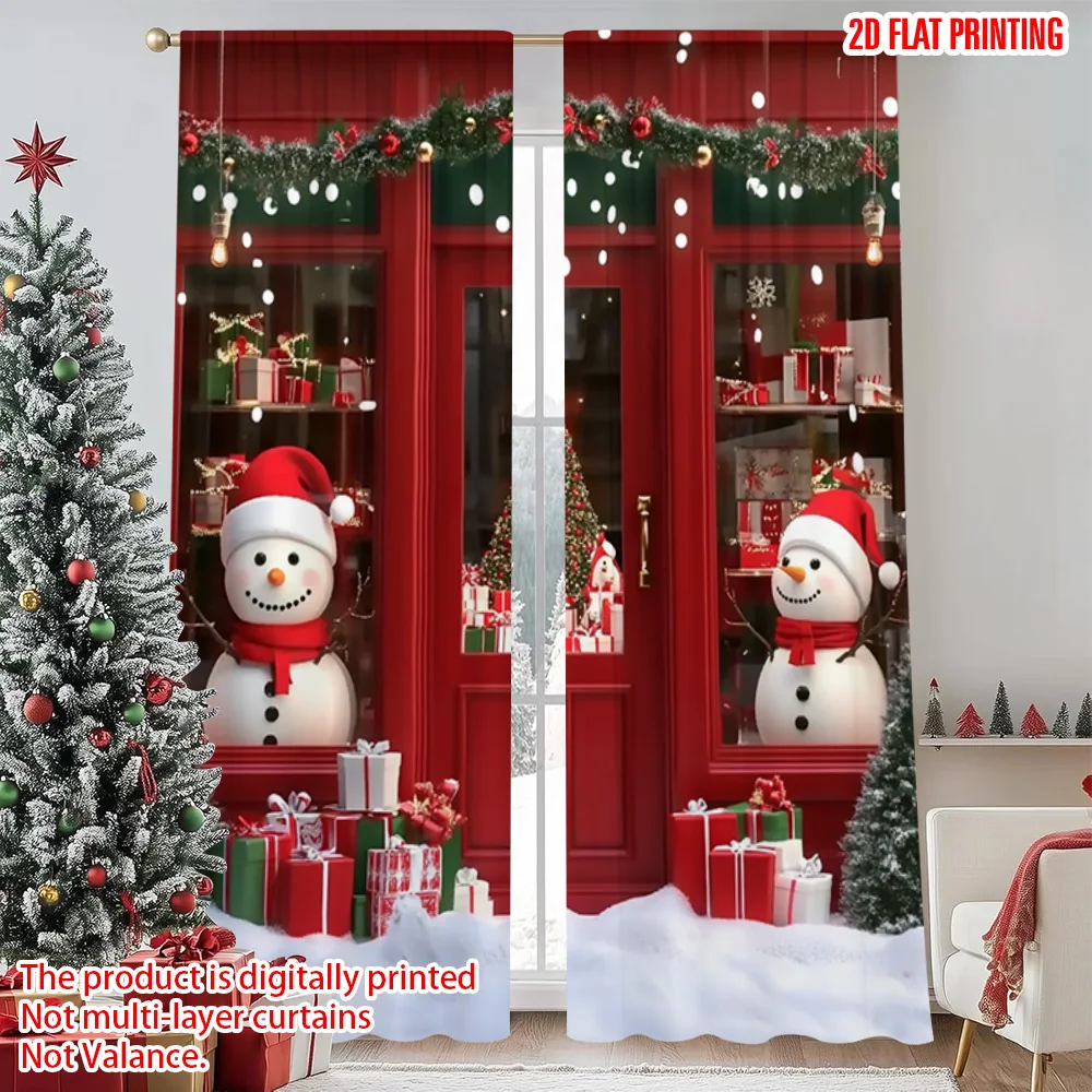 

2pcs 2D flat printing Christmas Curtain Christmas Red 100% Polyester Without Electricity Versatile for Photo Booths Birthdays
