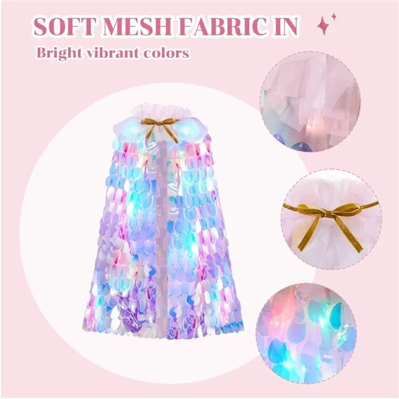 مجموعة أزياء الأميرة حورية البحر المضيئة بإضاءة LED المتوهجة، إكسسوارات رأس ترتر سباركلي، فكرة هدية عيد ميلاد للاحتفال باللعب الأدوار