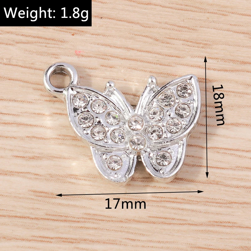 10pcs 17x18mm Cute Crystal Animal Butterfly Charms Pendants for Jewelry Making Drop Earrings Necklace DIY Crafts Accessories