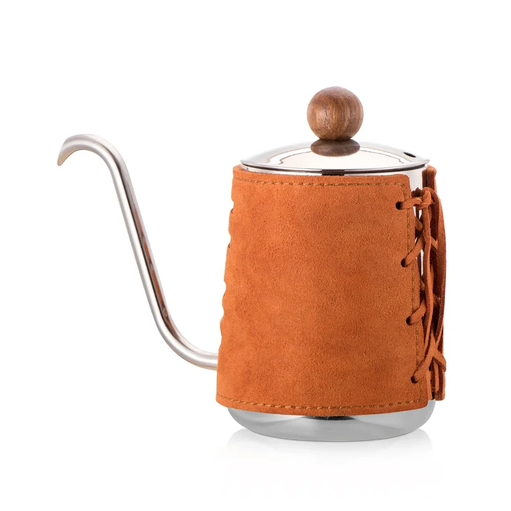 Pour Over Coffee Kettle Anti-Hot Handleless Coffee Drip Kettle Leather Wrapped Coffee Maker With Gooseneck Spout Tea Pot 350ml