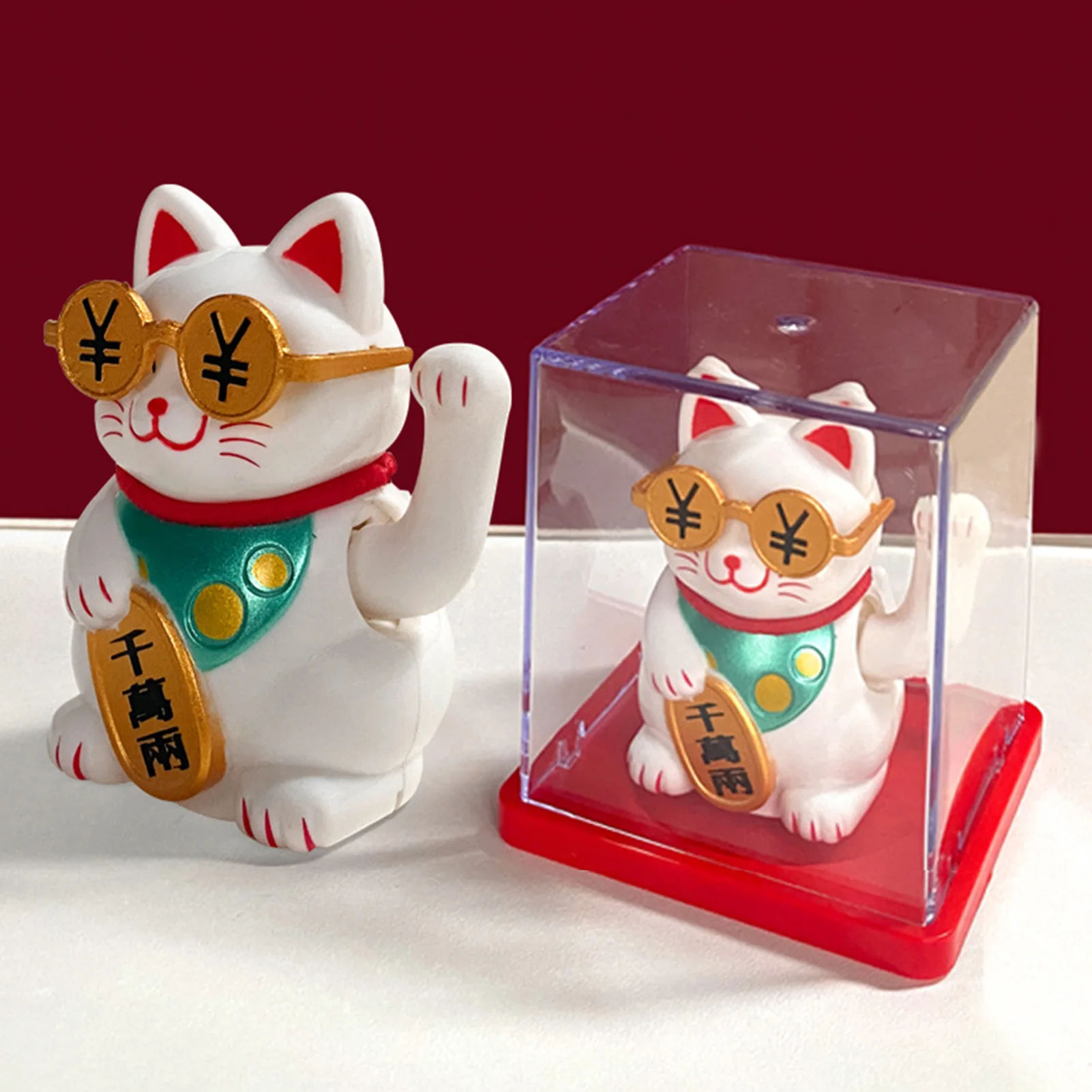 Mini Solar Powered Lucky Cat Figurine With Acrylic Cover Desk Car Dashboard Decor Positive Good Luck Gift For Household Office