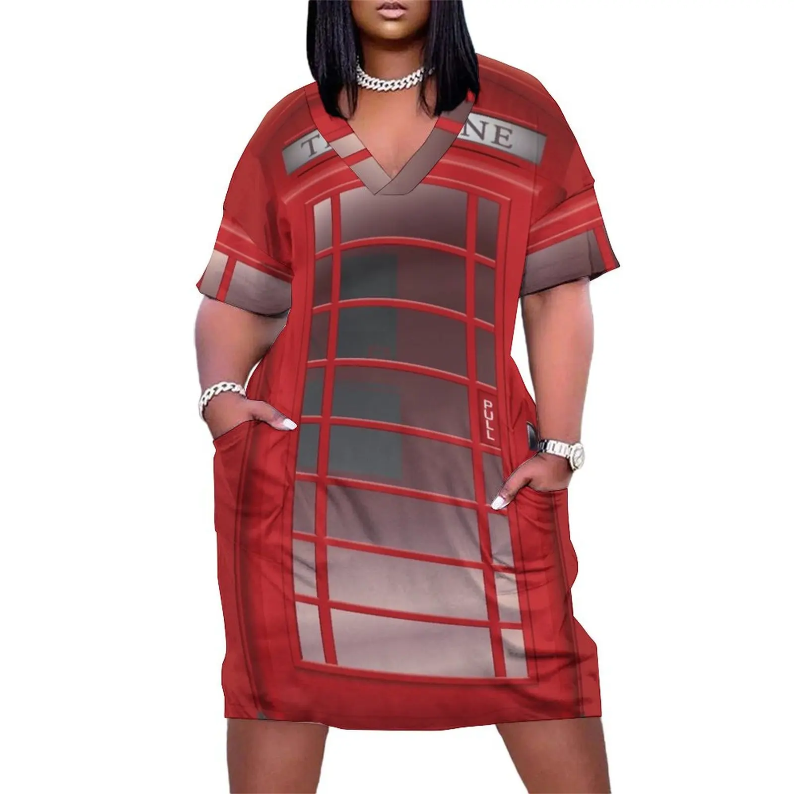 

London Red Phone Booth Box Loose Pocket Dress summer outfits for women 2024 Cocktail of dresses