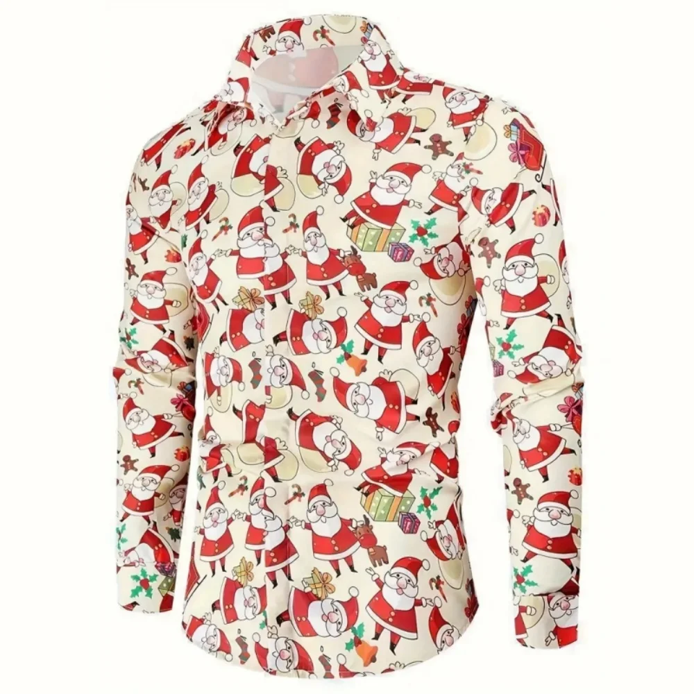 

Funny Christmas Shirts Snowman 3D Print Men's Shirt Casual Long Sleeve Streetwear Top Shirt Turn-Down Autumn Streetwear Clothing