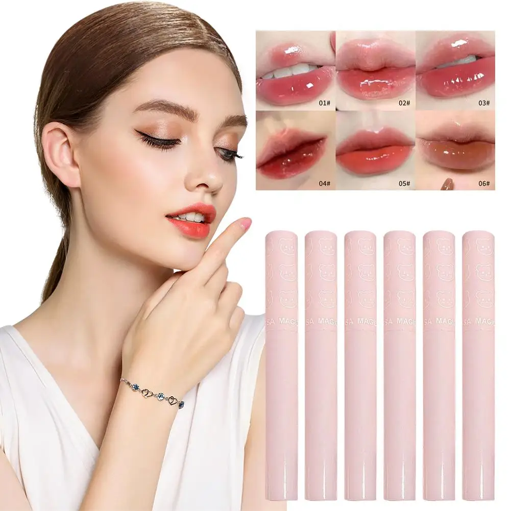 Mirror Lip Gloss Transparent Glass Pink Brown Lipglaze Peach 6pcs Air Makeup Liquid Moisturizer Tint Cosmetic Non-stick Lip N9O0