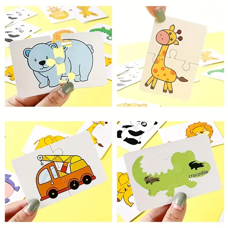 32 Pieces Animal Fruit Matching Puzzle Cards Educational Cognitive Development Ideal For Toddler Learning Kids Age 0-3