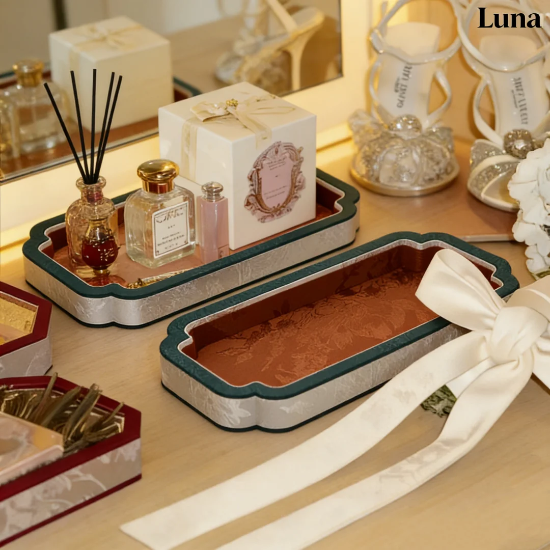 Silk Chinese Vintage Jewelry Display Stand – Luxury Multi-Function Countertop Tray for Ring, Bracelet & Earring Collection,