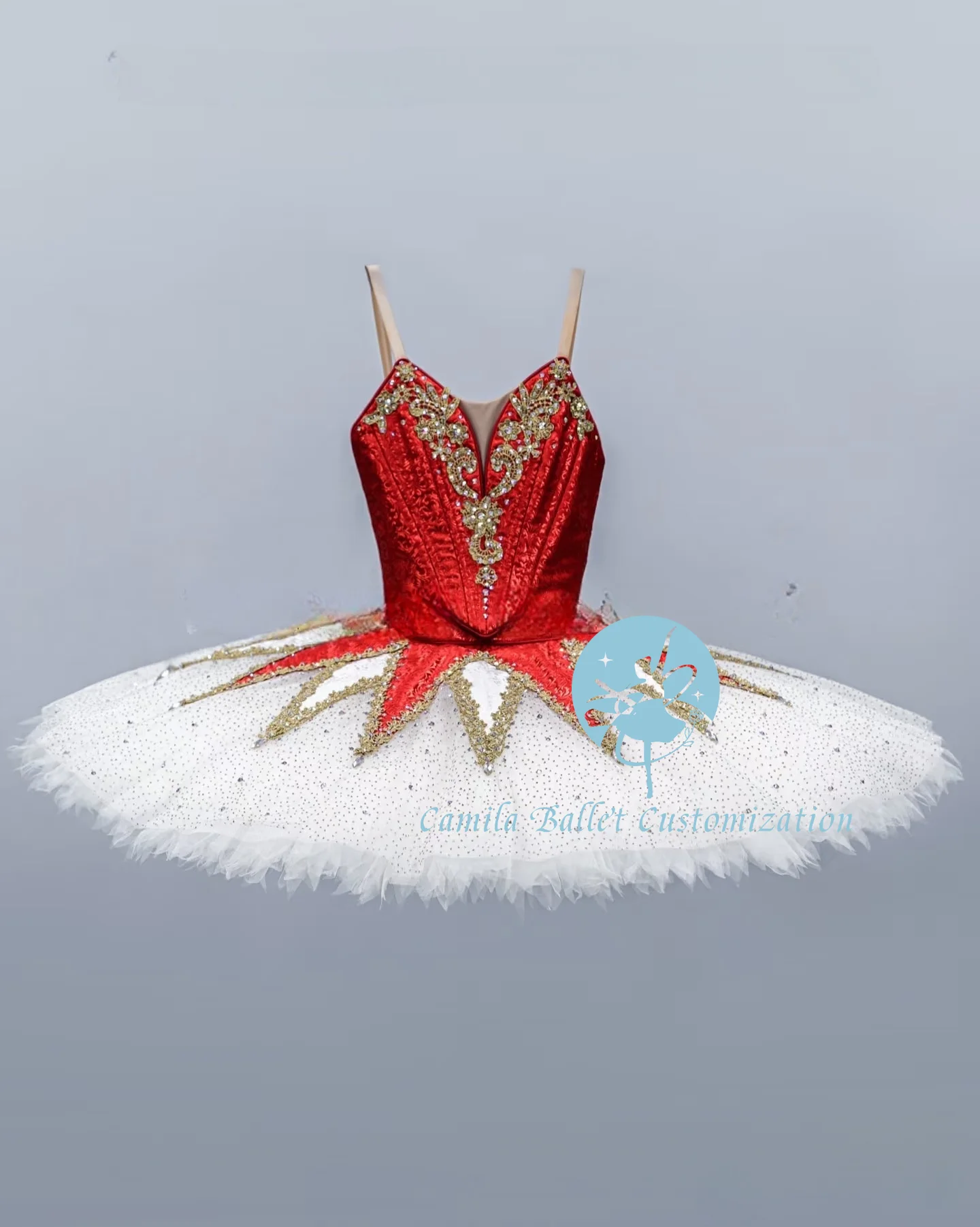 High-end custom red and white million-dollar clown ballet TUTU competition performance skirt adult and kids