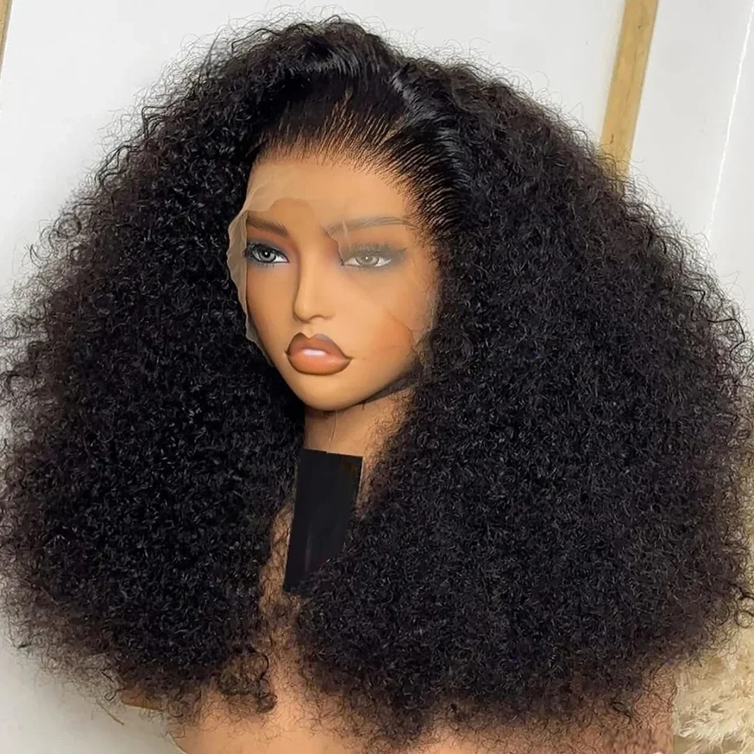 

Soft 26"Long Black Preplucked 180Density Glueless Kinky Curly 13*4 Lace Front Wig For Black Women BabyHair Daily Synthetic Wig
