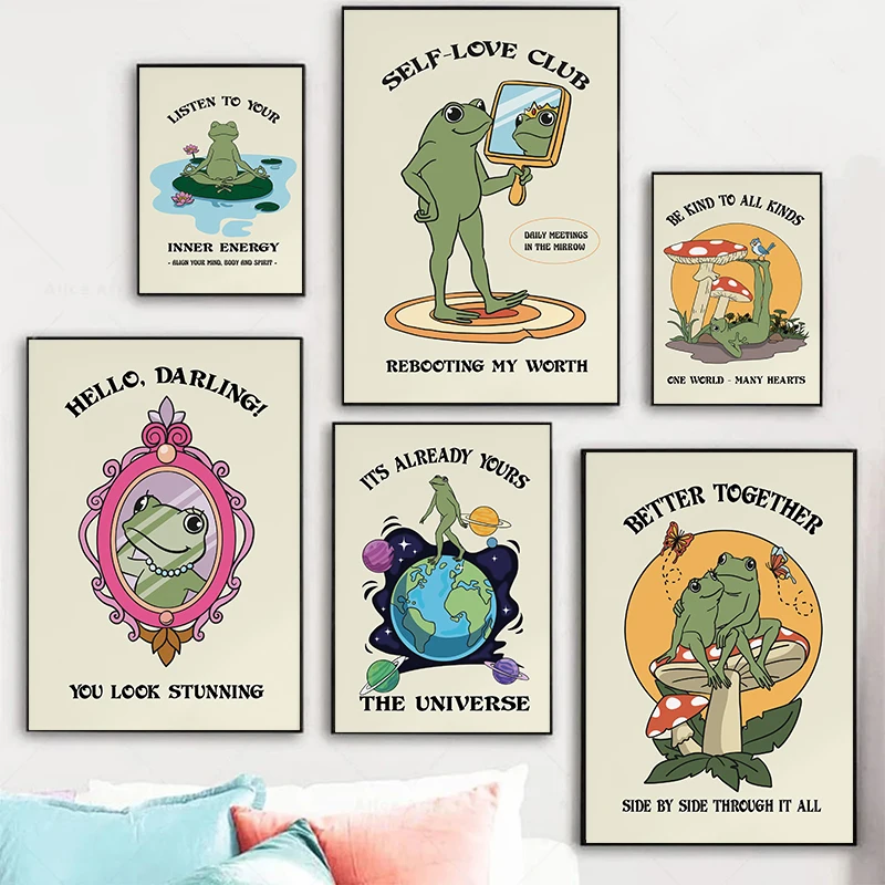 Funny Frog Mental Health Motivational Balanced Mentality Posters Prints Canvas Painting Wall Art Pictures Home Room School Decor