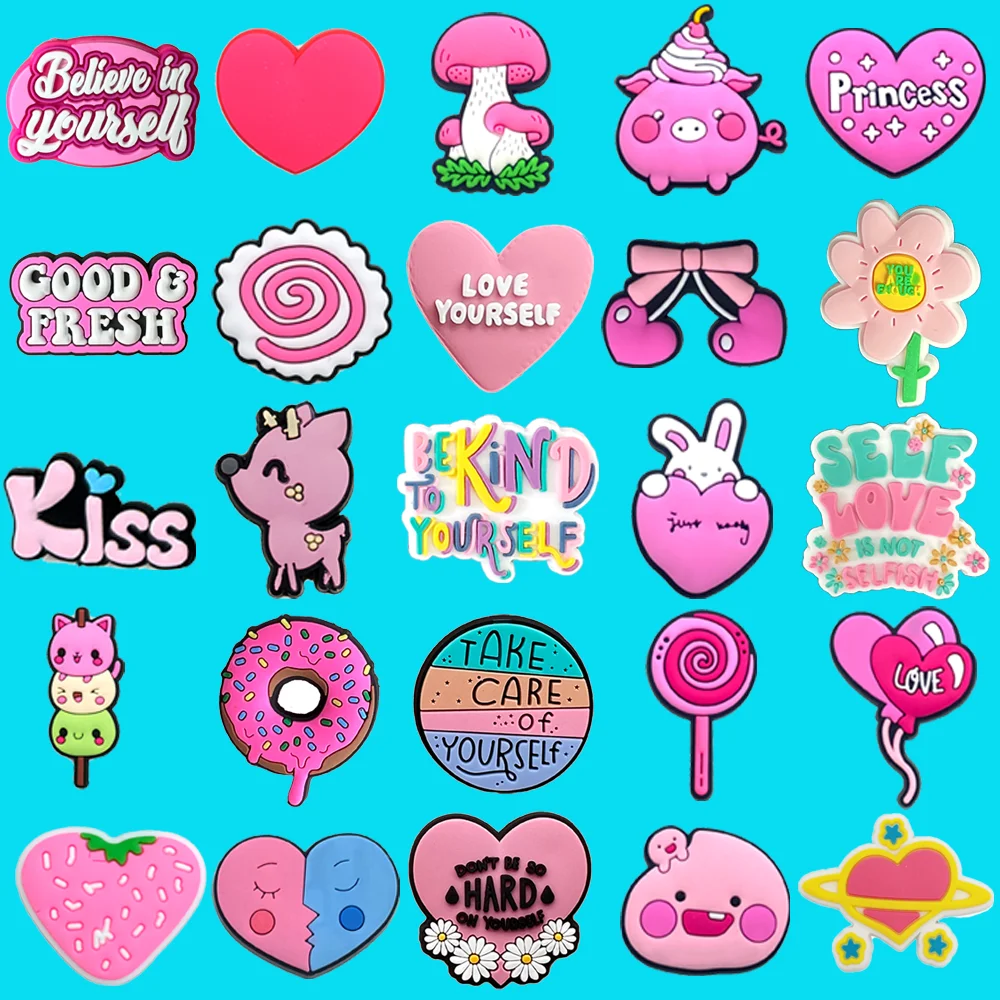 

Hot 1Pcs Girls' Favorite Pink Love Shoe Decorations For Shoe Charms Garden Buckle Accessories PVC With Pins Gifts