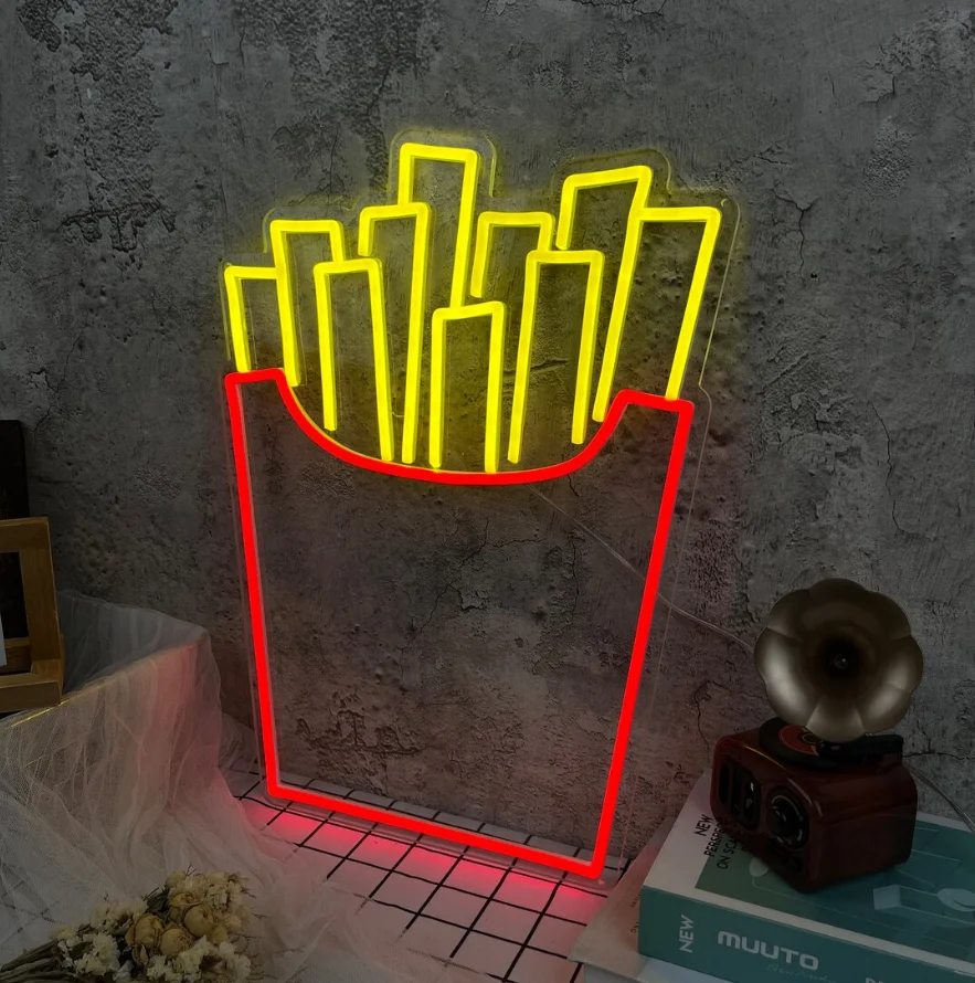 

French Fries Graphic Led Neon Sign Beer Pub Club Signs Business Retro Neon Sign Handmade Restaurant Neon Sign