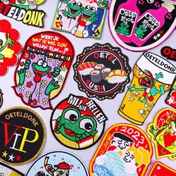 Oeteldonk Emblem Embroidery Iron On Patches Happy Frog Carnival For Netherland Patches For Clothing Thermoadhesive Patches DIY