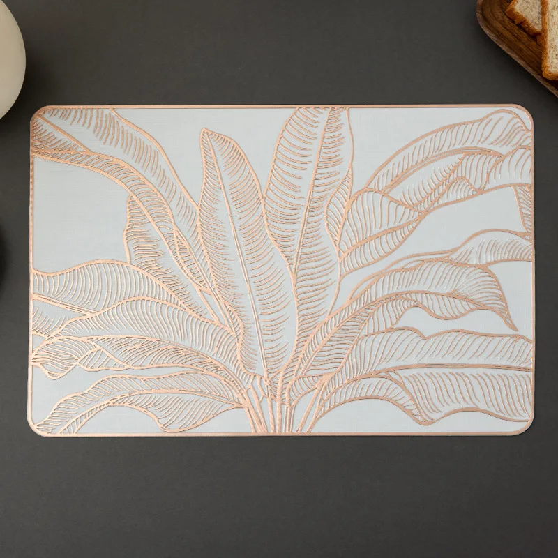 6/4pcs Thick Hot Stamping Placemat PVC Insulated Dining Table Decorative Mat Waterproof Oil Restaurant Solid Bottom Placemat