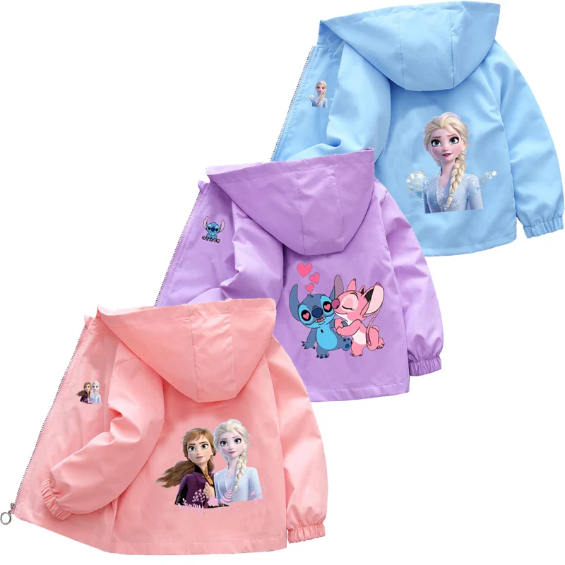 Baby Girls Spring Autumn Frozen Jacket Coats Clothes Little Girls Cartoon Stitch With Hooded Collar Sweatshirt Kids Clothing