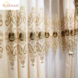 European Chenille Beige Valance Embroidered Luxury Curtains for Living Room Bedroom Dining Blackout Window Custom White Tulle