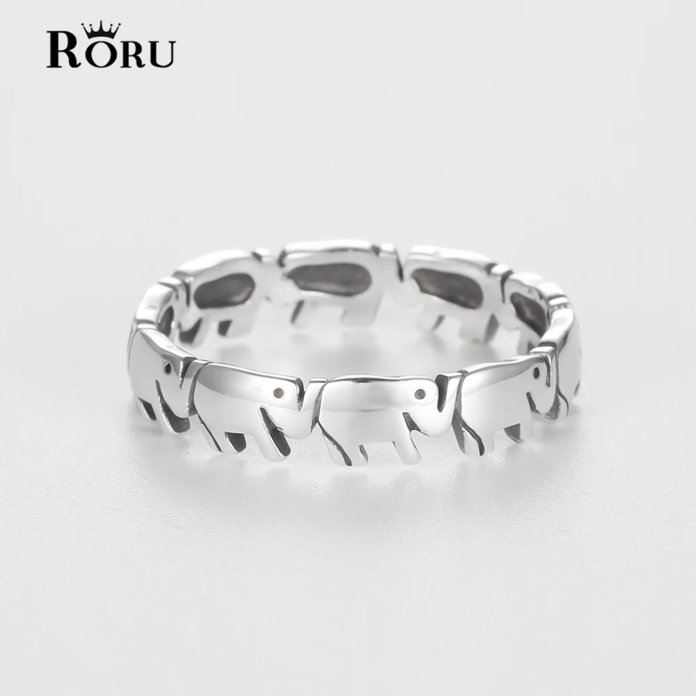 

100% Real 925 Sterling Silver Animal Elephant Design Family Ring Finger Wedding Rings for Women Men Fashion Party Jewelry Gift