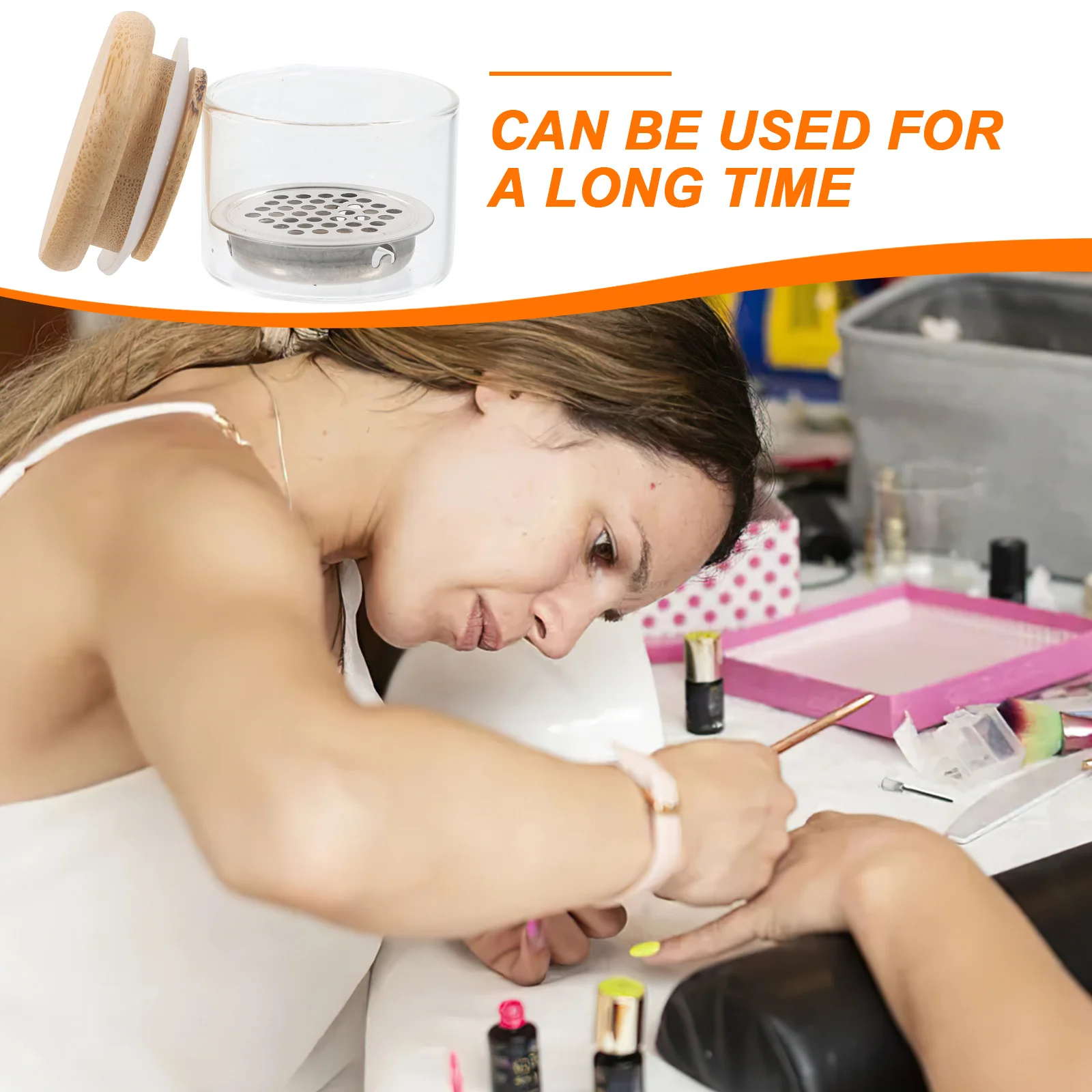 1 قطعة طبق أظافر زجاجي كوب دابن طبق للأظافر الاكريليك مع شبكة من الاستانلس استيل غطاء خشبي حامل السائل مسحوق خلط السلطانية #5