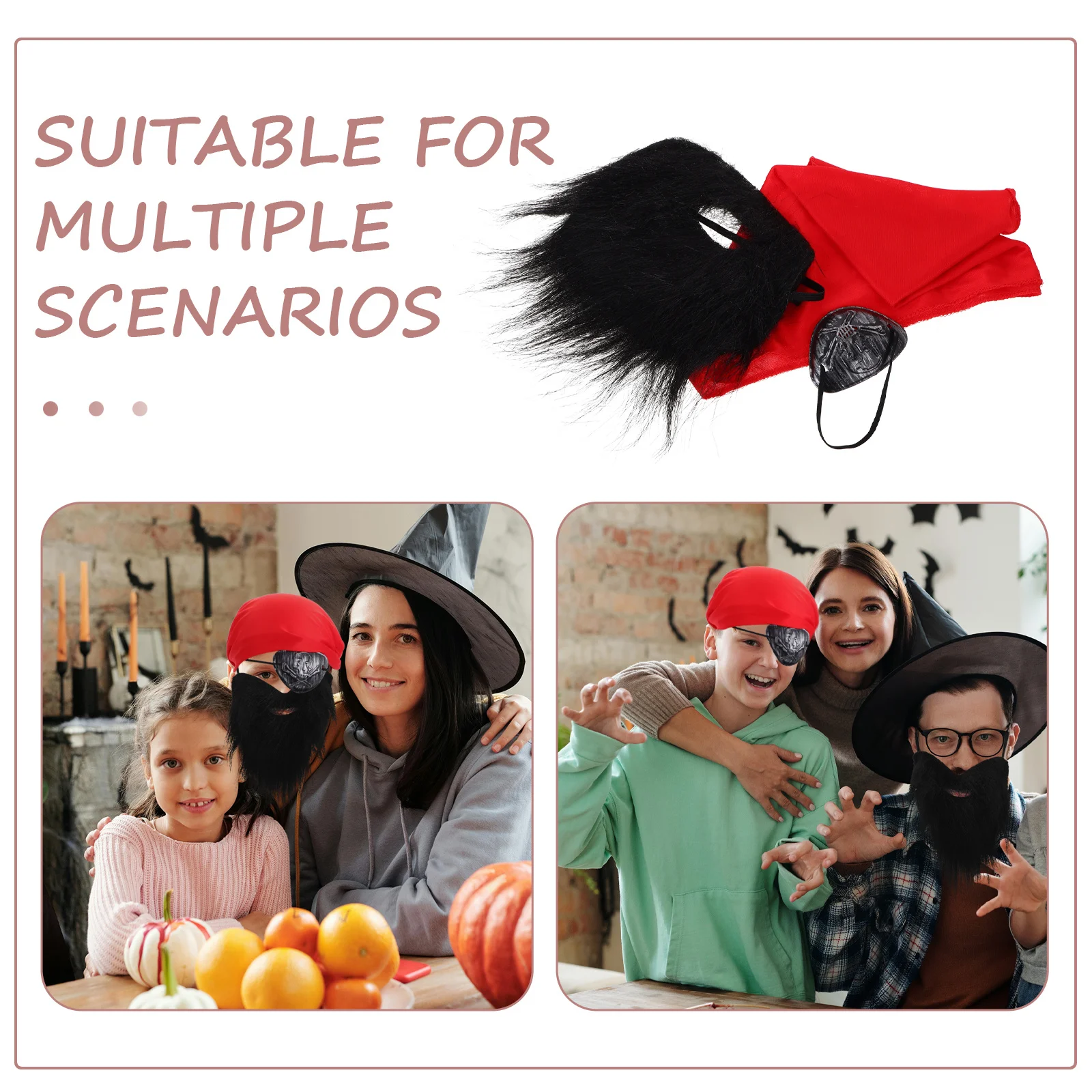 Accessori per giochi di ruolo da pirata Costume di Halloween Baffi Benda sull'occhio Fascia per capelli Decorazioni per feste Accessorio da pirata