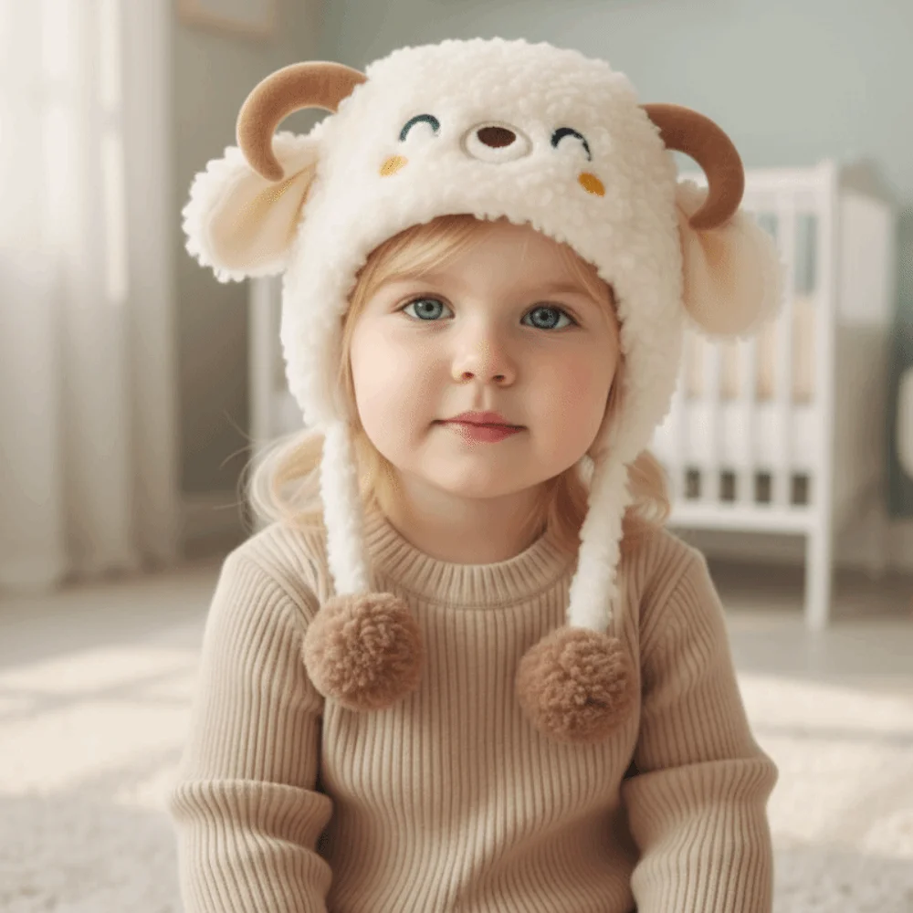 

Cartoon Lamb Beanie Caps Kawaii Coldproof Children's Pullover Hats Thickened Windproof Winter Warm Hat Autumn and Winter