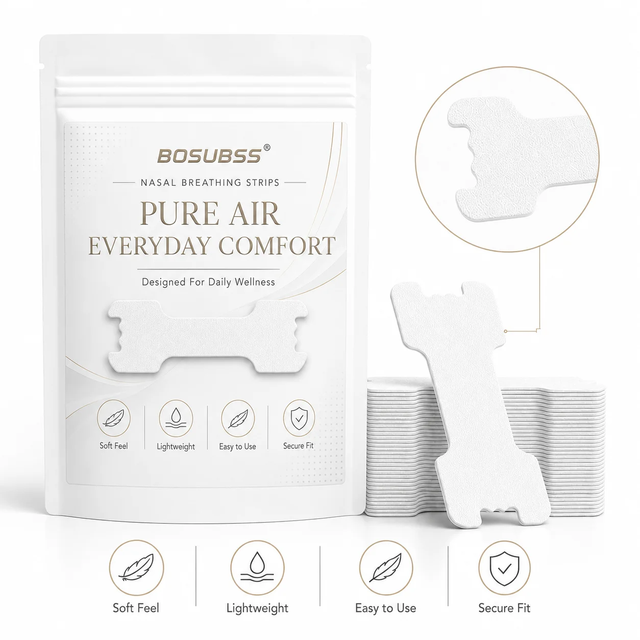 Performance Nose Strips for Breathing (50 Count) - Oil & Sweat Proof Adhesive - Athletic Nasal Strips for Snoring & Sleeping