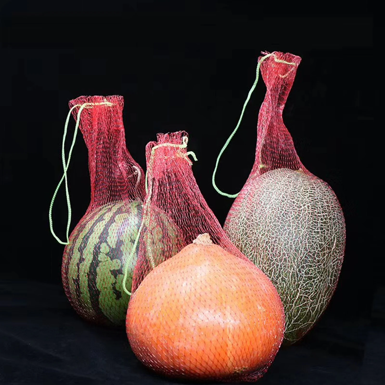 200 Uds. Bolsas colgantes de red para frutas, bolsas de malla de nailon para almacenamiento de compras de sandía, bolsas con cordón ecológico