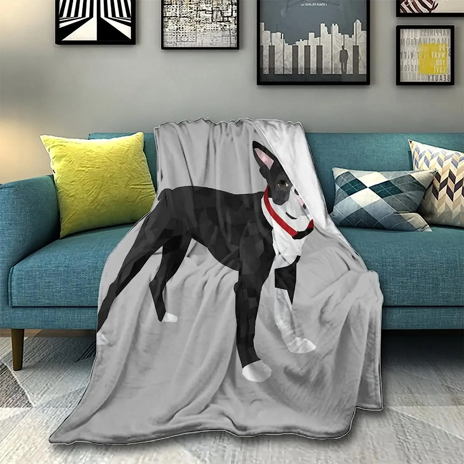 Women Men Teens Wearable Blanket Super Soft Lightweight Cozy Throw Blanket for Home School Office Travel, Boston Terrier