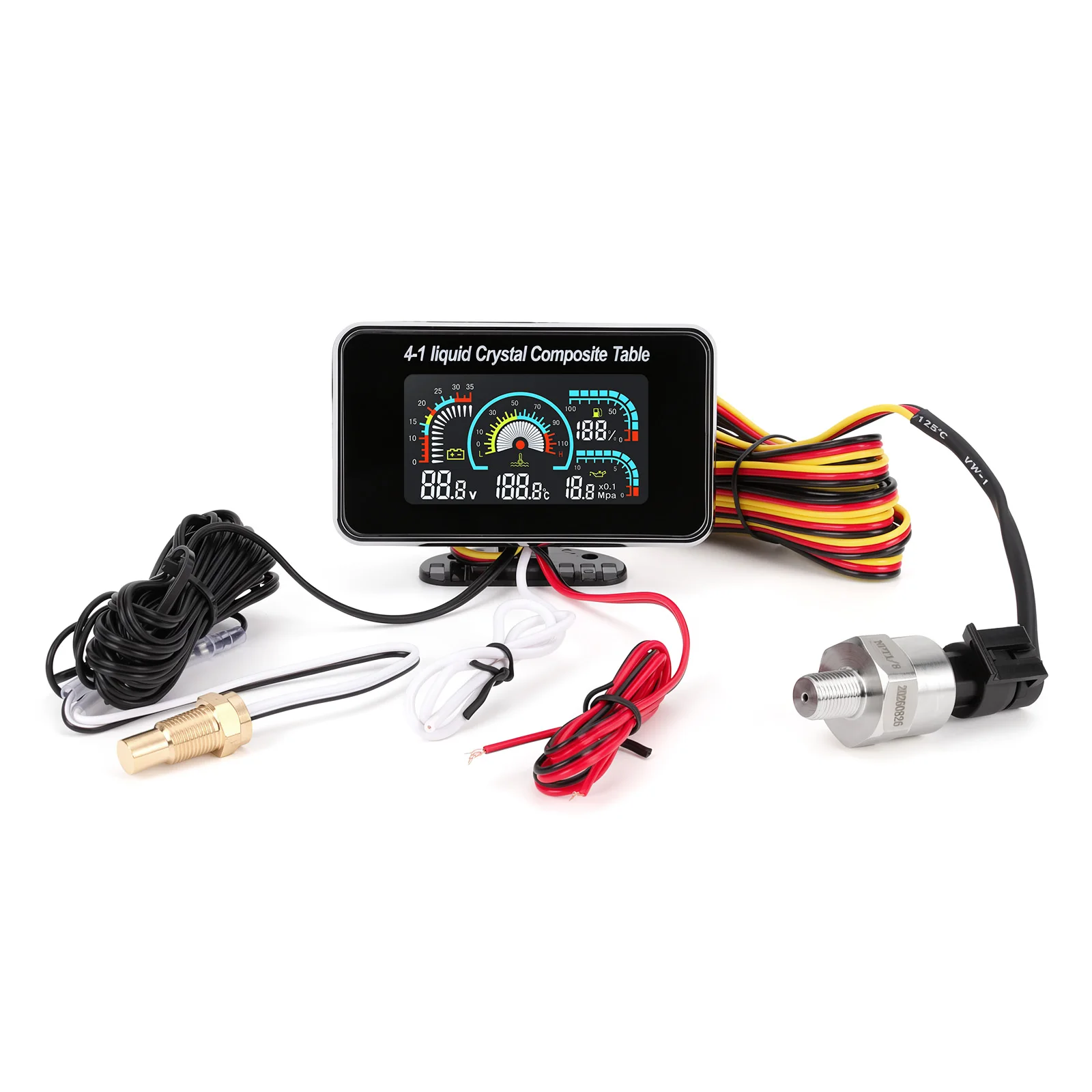 4-in-1-LCD-Auto, digital, Wassertemperatur, Öldruck, Voltmeter, Volt, Kraftstoffanzeige, Alarmanzeige mit 100–575 mm Sensor – Detail 18