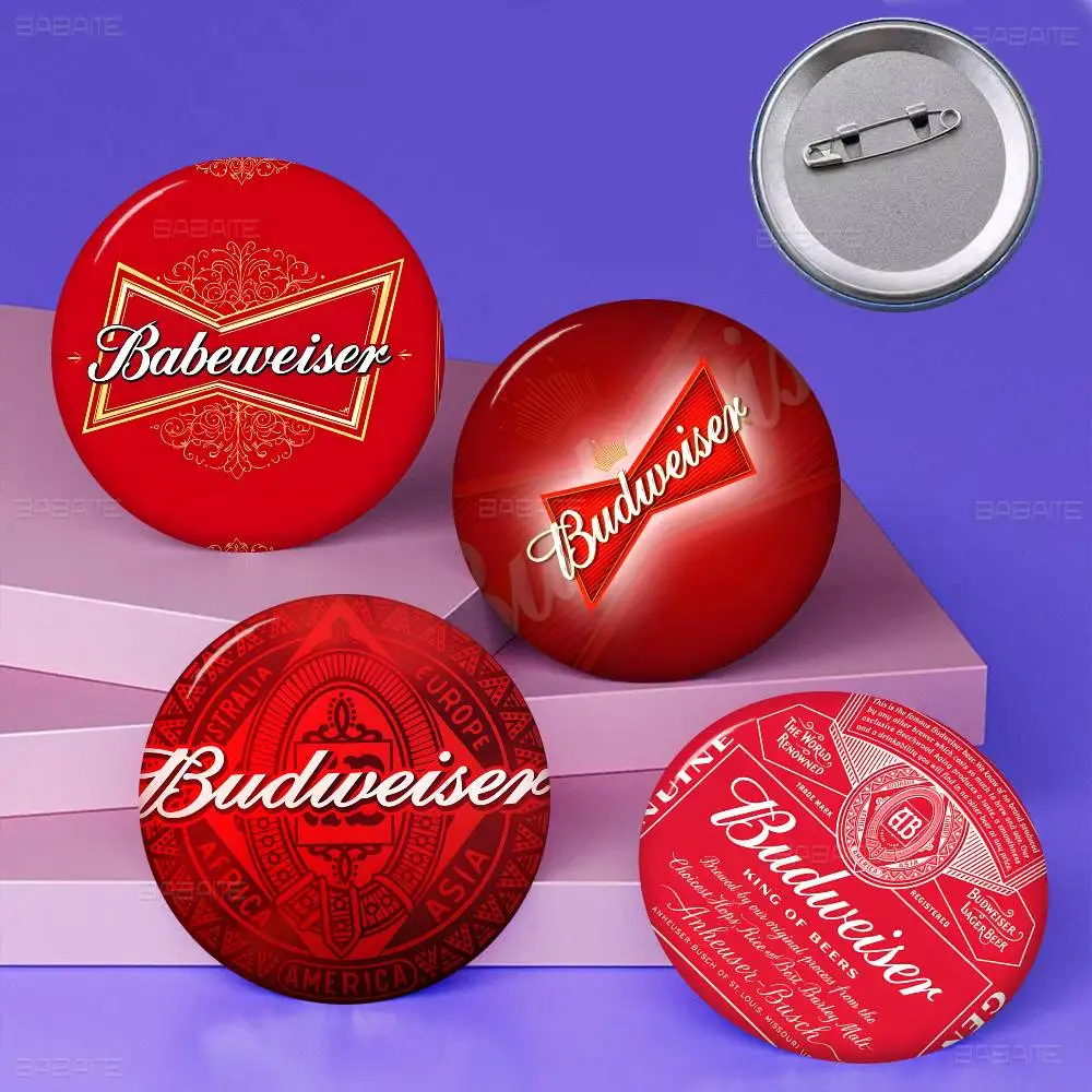 Beer Brand B-Budweiser Logo Creative Pins Funny Faces Round Snap-in Brooch Badge Backpack Hat Accessories Jewelry Gifts