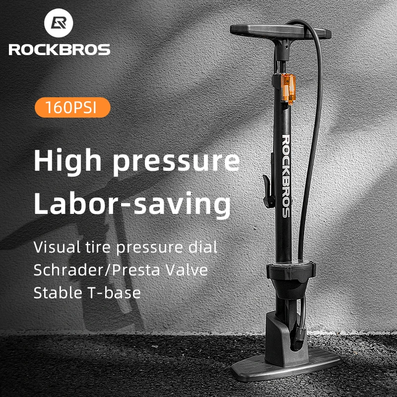 ROCKBROS 160PSI Bicycle Pump High Pressure Labor-saving Portable With Pressure Gauge Inflator MTB Road Bike Accessories