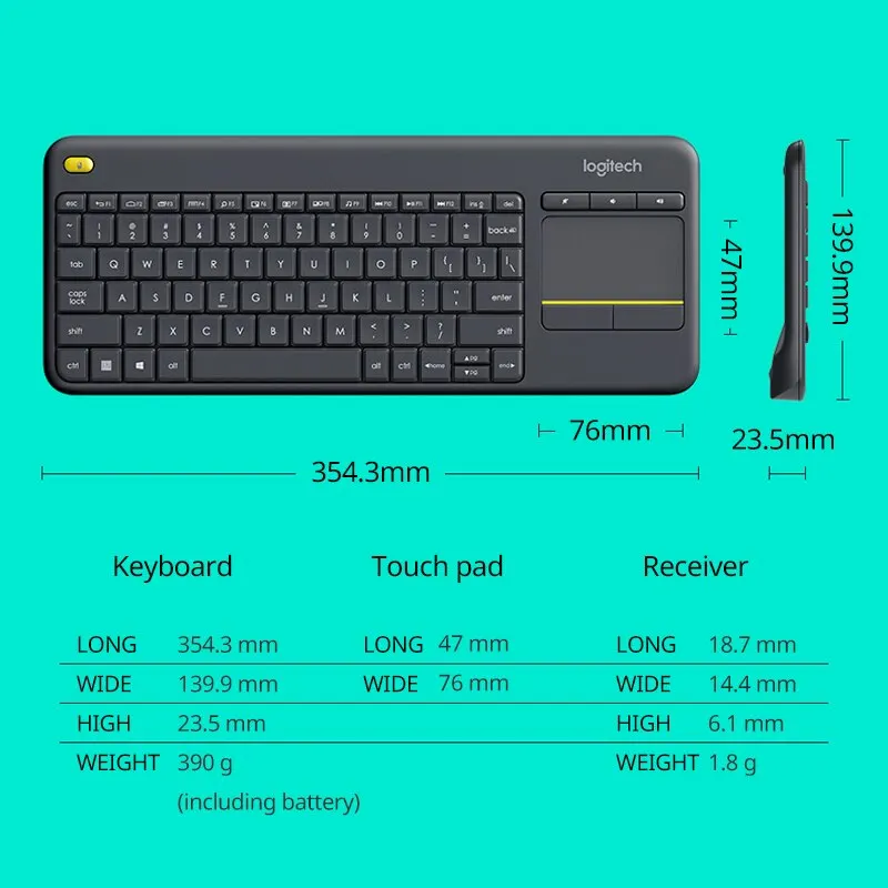 Logitech k400plus android smart tv laptop touch panel wireless touch tastatur